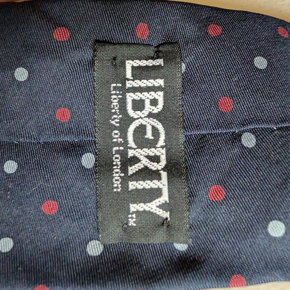 Liberty of London Navy Tie with Red and Light Blue Polka Dots 100% silk - Picture 2 of 4